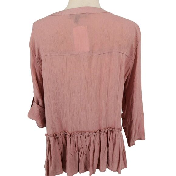 Derek Heart Boho 3/4 Sleeve Peplum Blouse Top Shirt Sz Medium Dusty Rose NWT - Picture 3 of 6